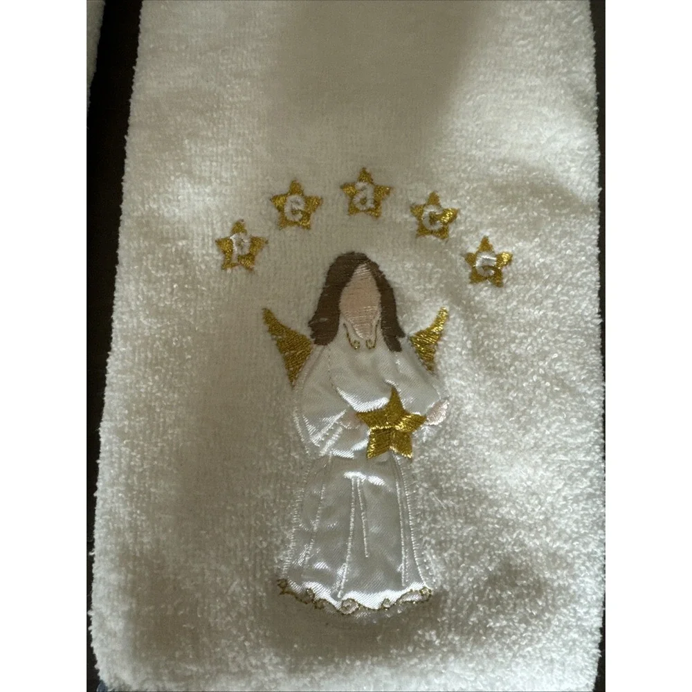 Christmas/Winter Angel Peace Beige Blue Gold Hand Towel‎ 2pc Set Hand Towel Set